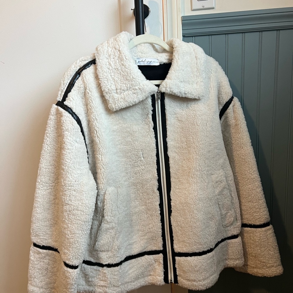 Petal & Pup Cream Teddy Jacket with Black Trim